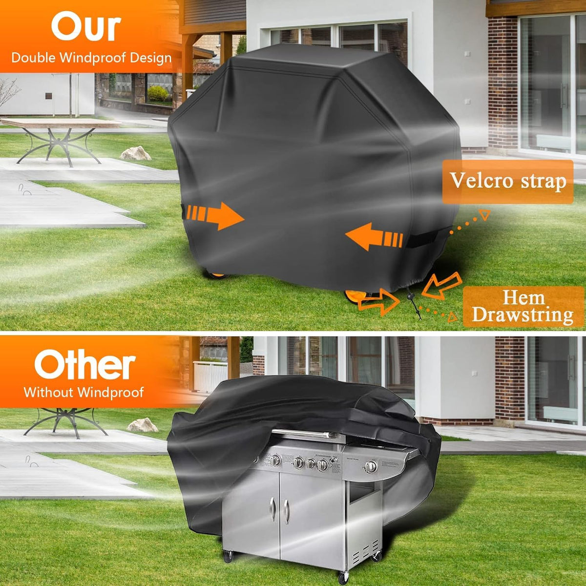 Aoretic grill cover UV-resistant material preserves color and shields from sun.