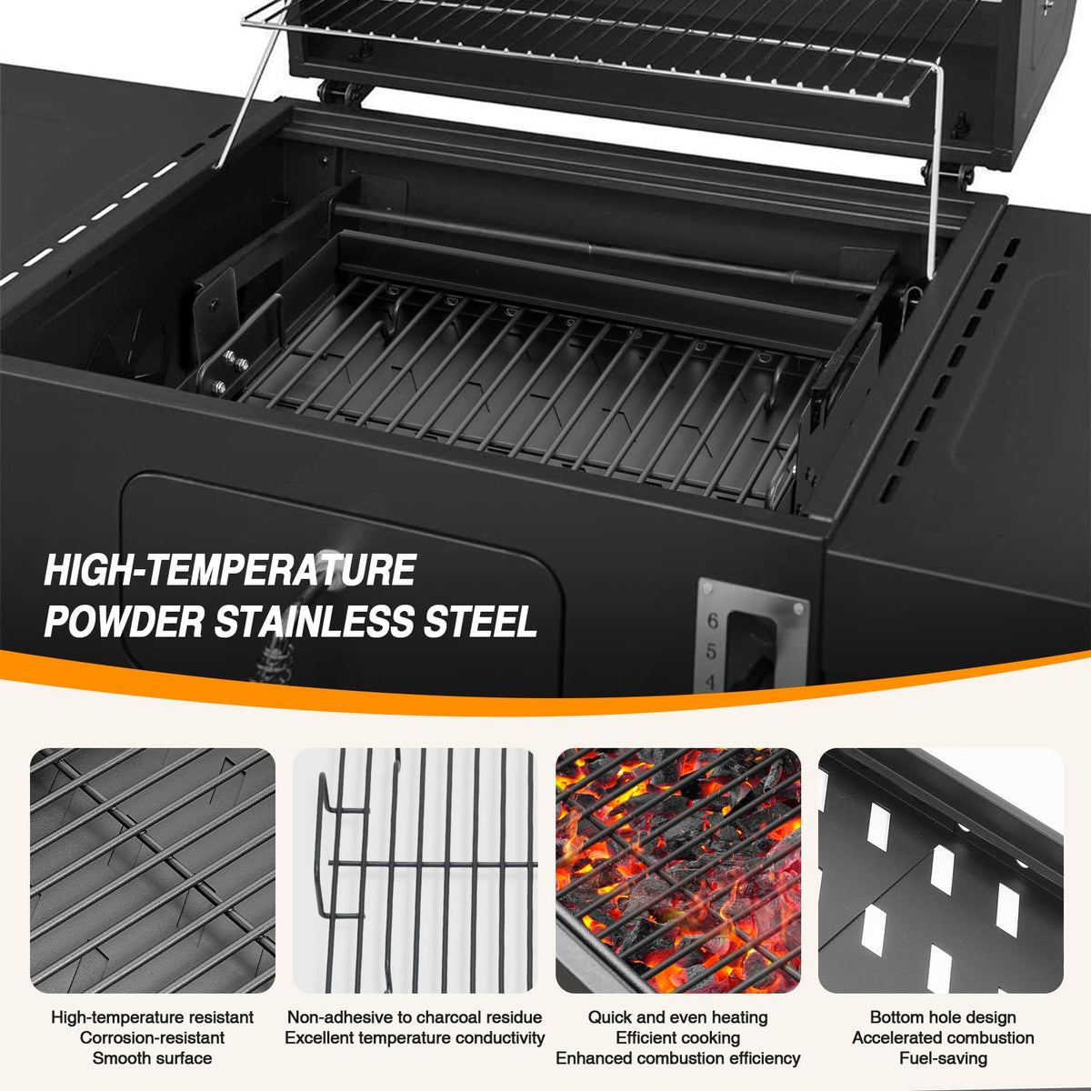 AOREWTGGH PS9900 handle view helps monitor charcoal safely