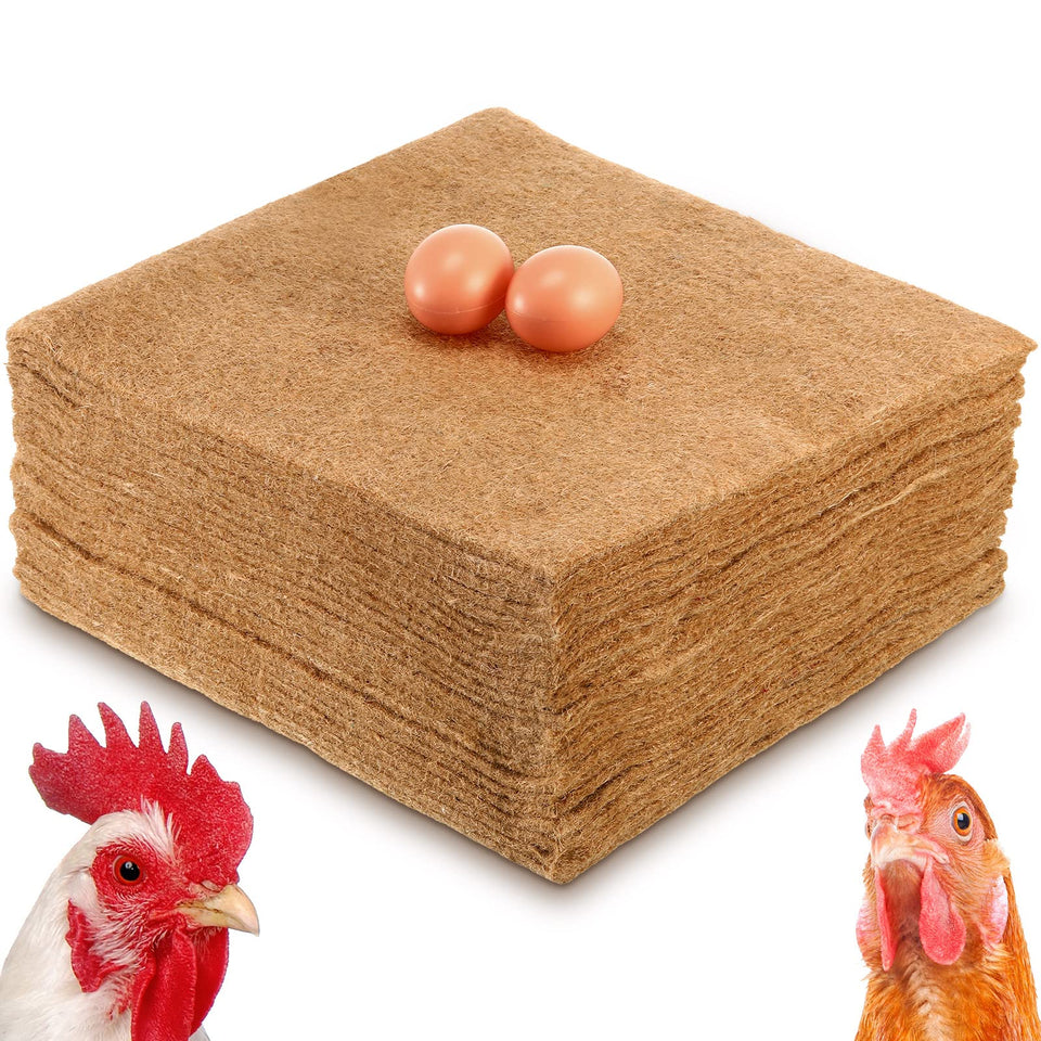 Aoriher hemp chicken nesting pads in a 12-pack, 11.8 by 11.8 inches, soft and absorbent.