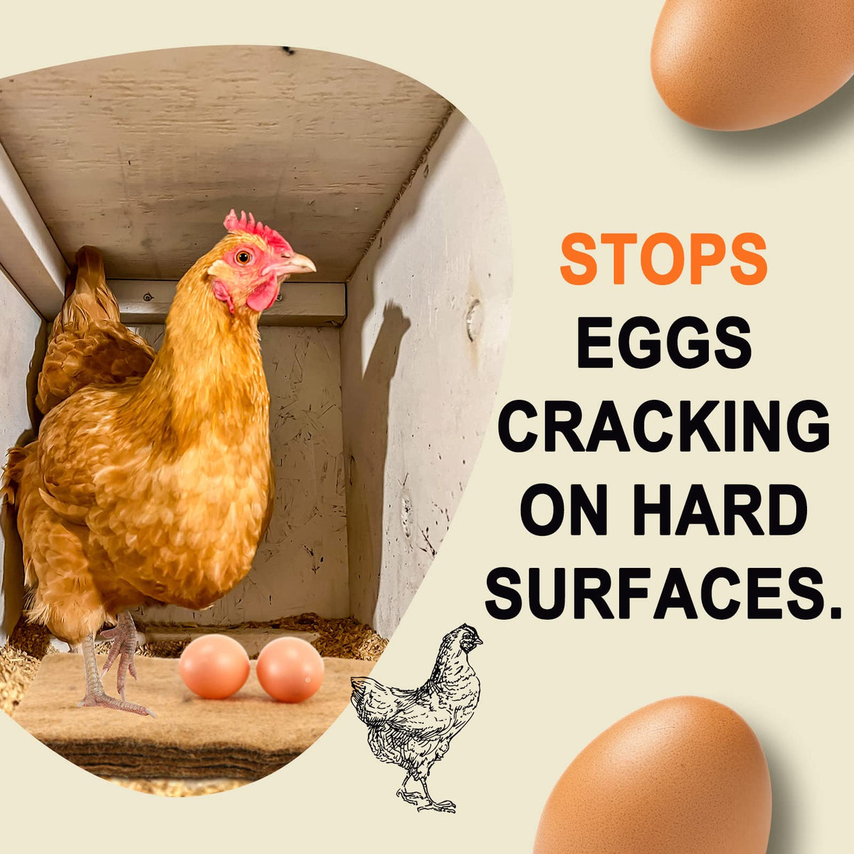 Aoriher natural jute surface provides comfortable nesting for hens and easy egg collection.