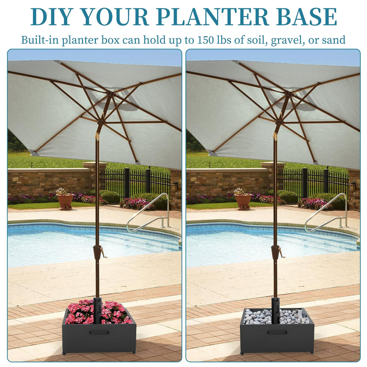 AOSTD fillable planter umbrella base ready to add greenery or ballast for stability