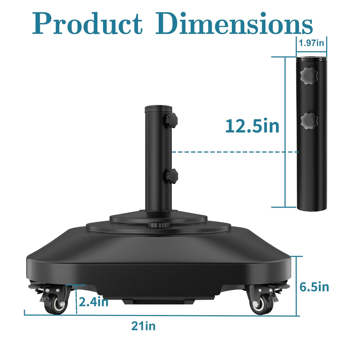 AOSTD umbrella base shows the central swivel wheel for smooth movement.