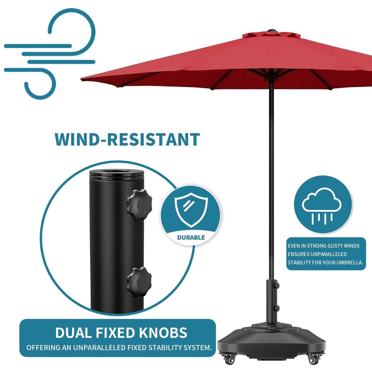 AOSTD 21-inch base fits most 6–9 ft umbrellas for versatility.
