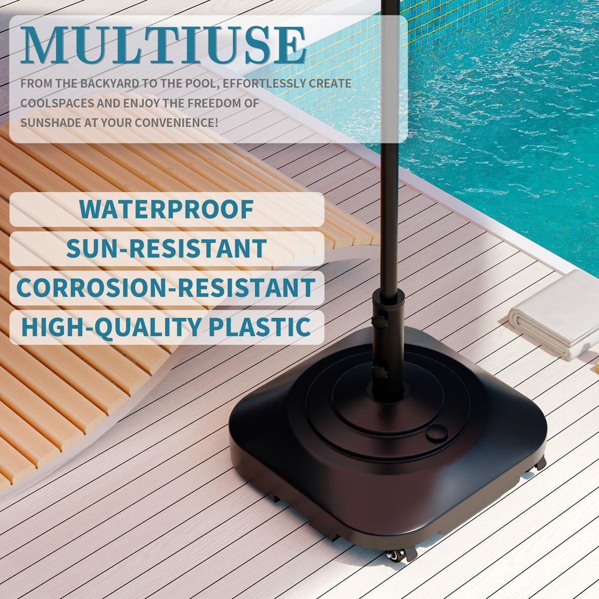 AOSTD base supports 1.26–1.97 inch poles for a wide range of setups.