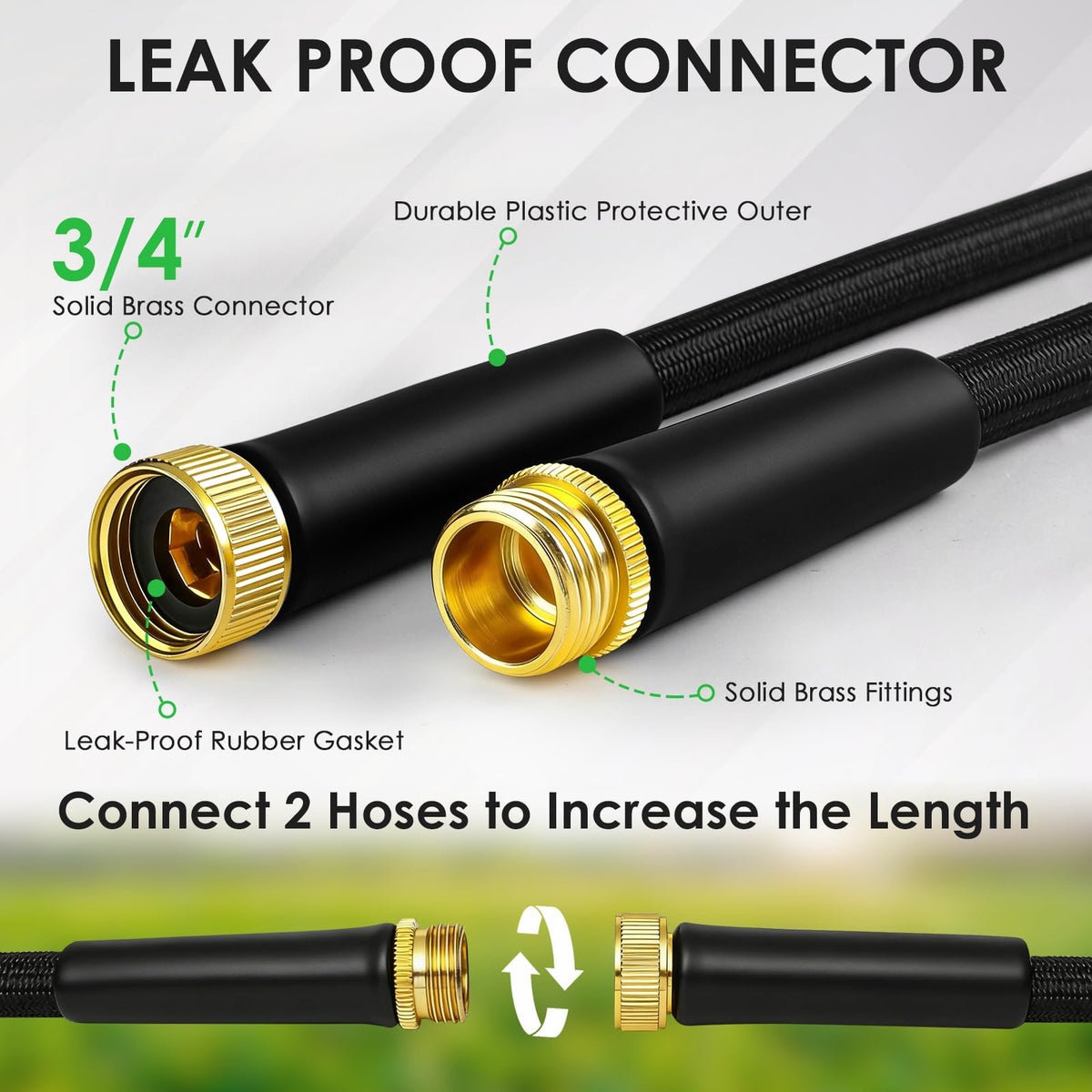 Aotiooy Garden Hose 50ft uses durable PVC fabric for puncture resistance.