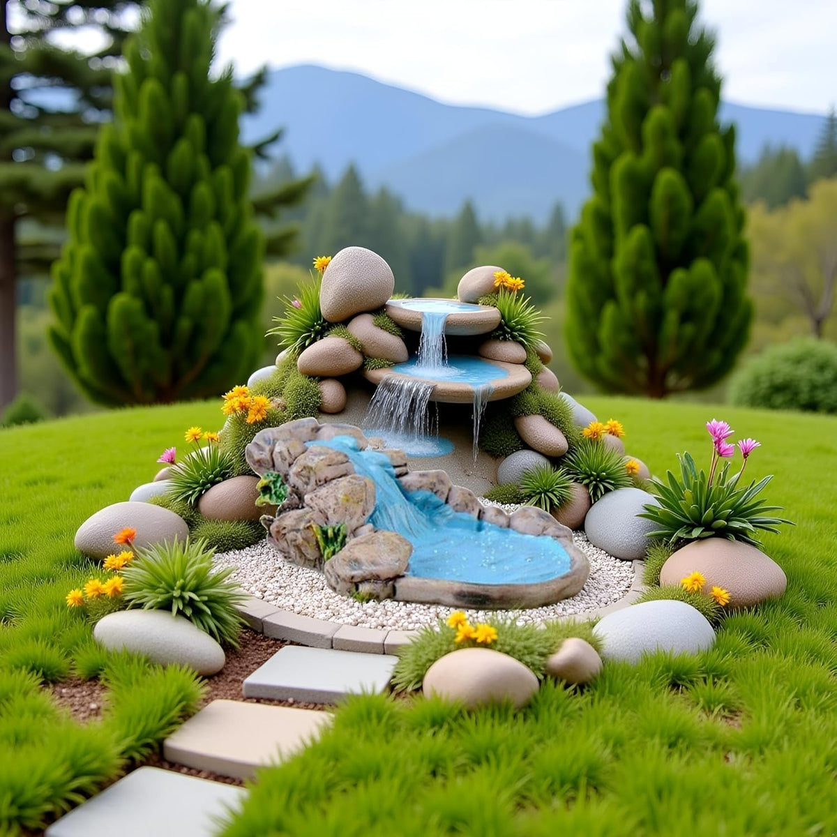 aoukoslt dollhouse terrarium and mountain scene accent highlights a realistic water feature.