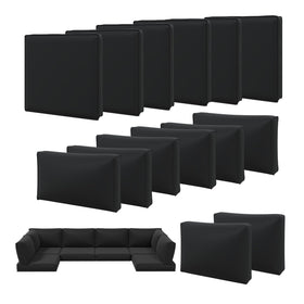 Aoxun 14-piece cushion covers on a patio sofa, weatherproof and UV-resistant.