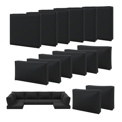 Aoxun 14-piece cushion covers on a patio sofa, weatherproof and UV-resistant.