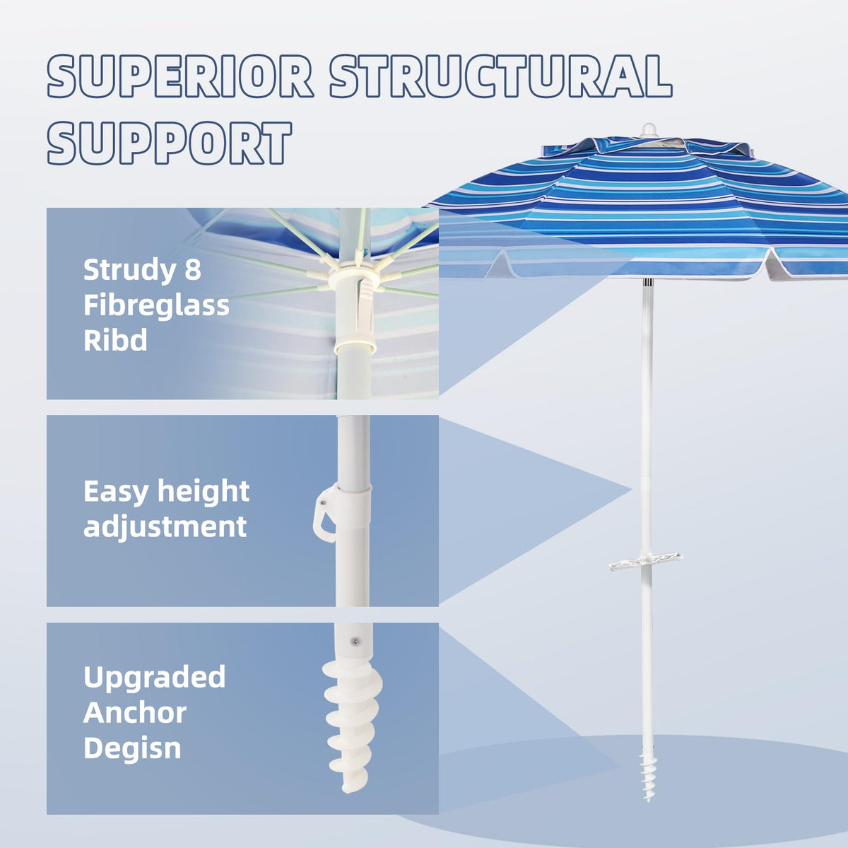 Aoxun beach umbrella air vent improves airflow for stability