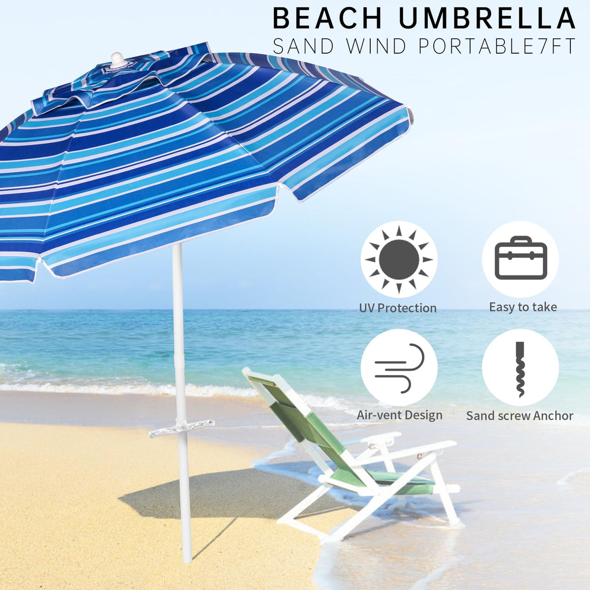 Aoxun beach umbrella UPF50 fabric blocks harsh UV rays during outings