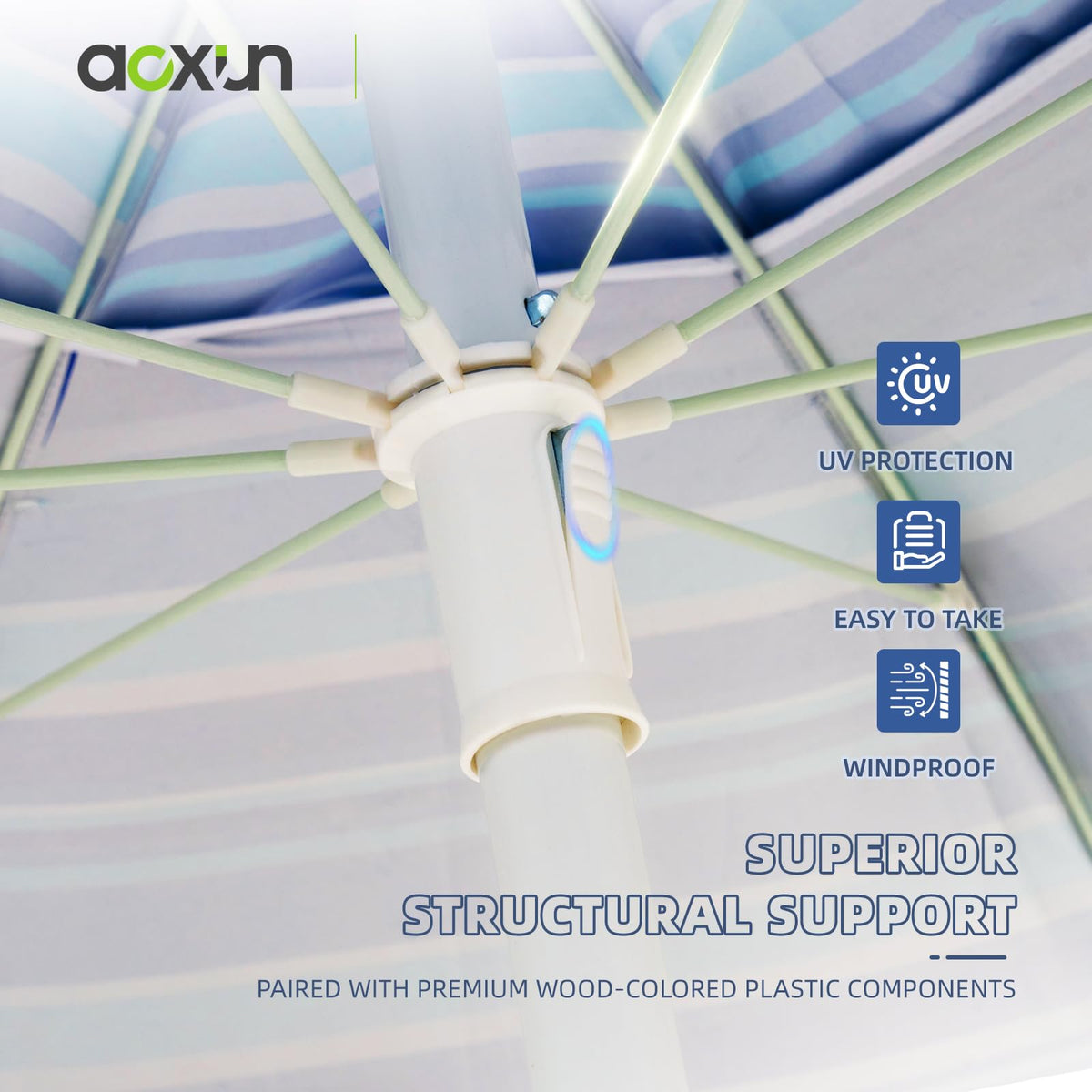 Aoxun beach umbrella wind stability design helps prevent inversion