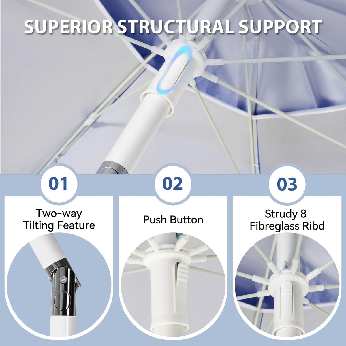 Aoxun 8-pole fiberglass-iron composite frame enhances outdoor durability