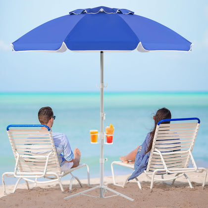 Aoxun portable umbrella with stand in blue providing adjustable shade outdoors