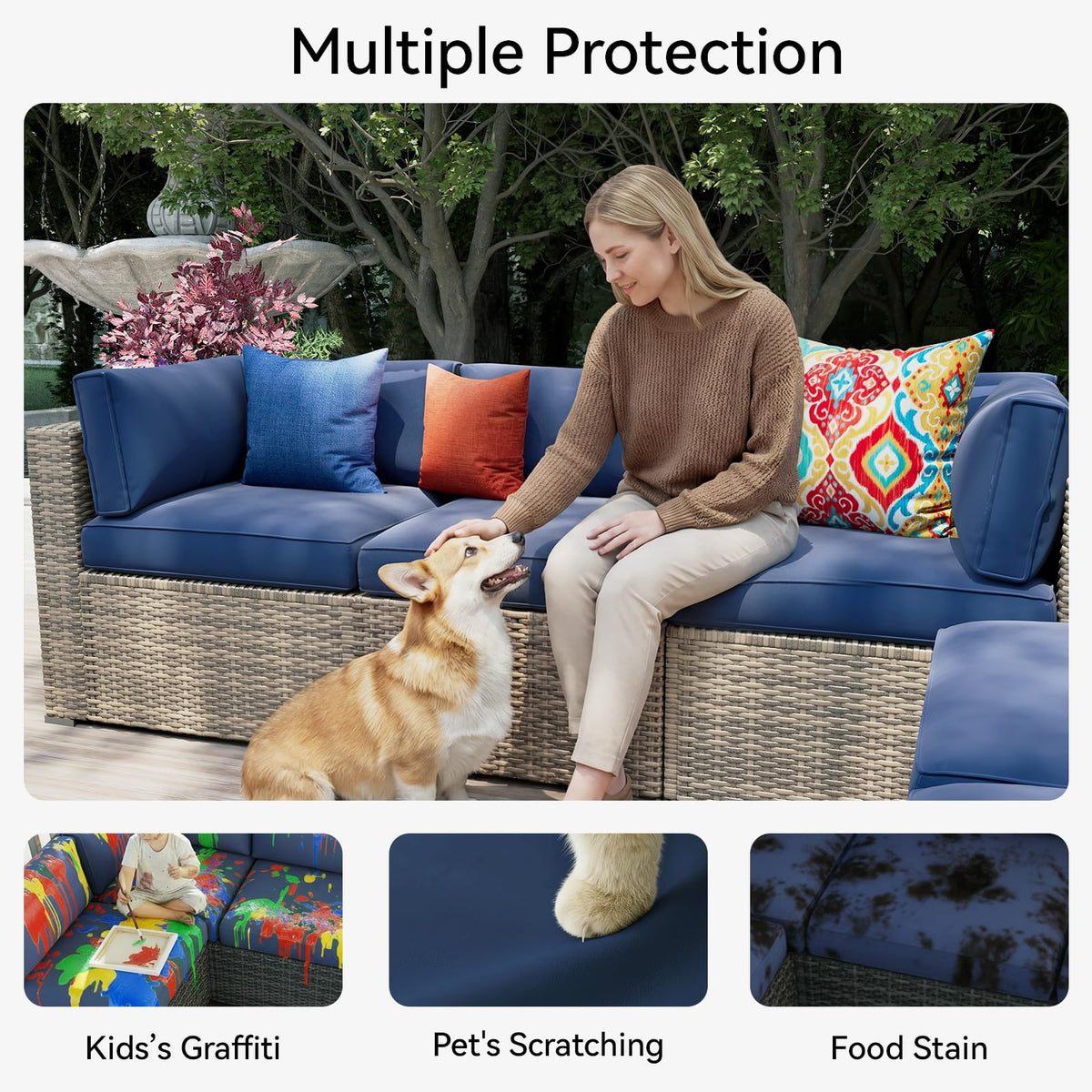 Aoxun side cushion covers with ties keep cushions in place on windy days.