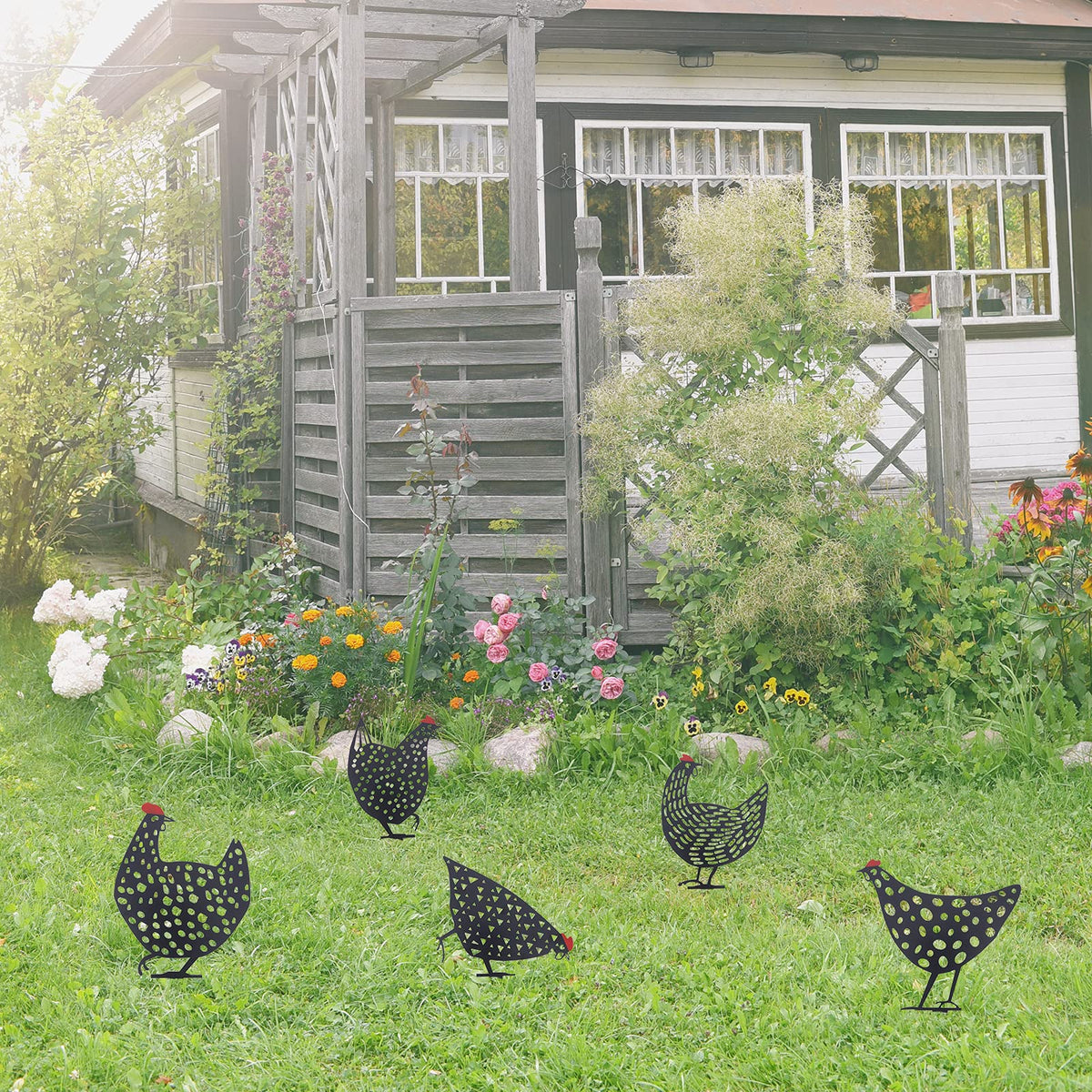 AOZITA rooster yard art silhouette stands tall with a 2.5-inch ground spike