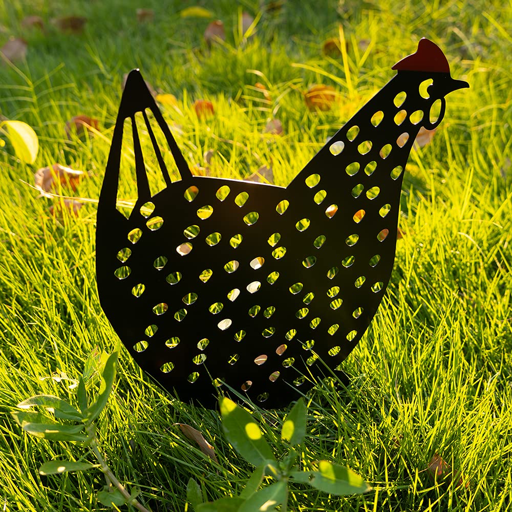 AOZITA rooster yard art silhouette is easy to install along walkways
