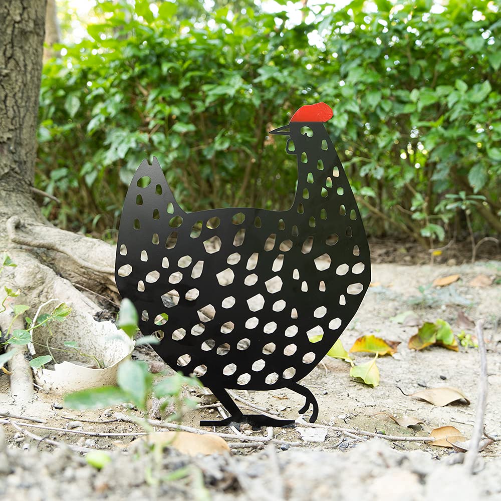 AOZITA rooster yard art silhouette creates subtle shadows as sun moves