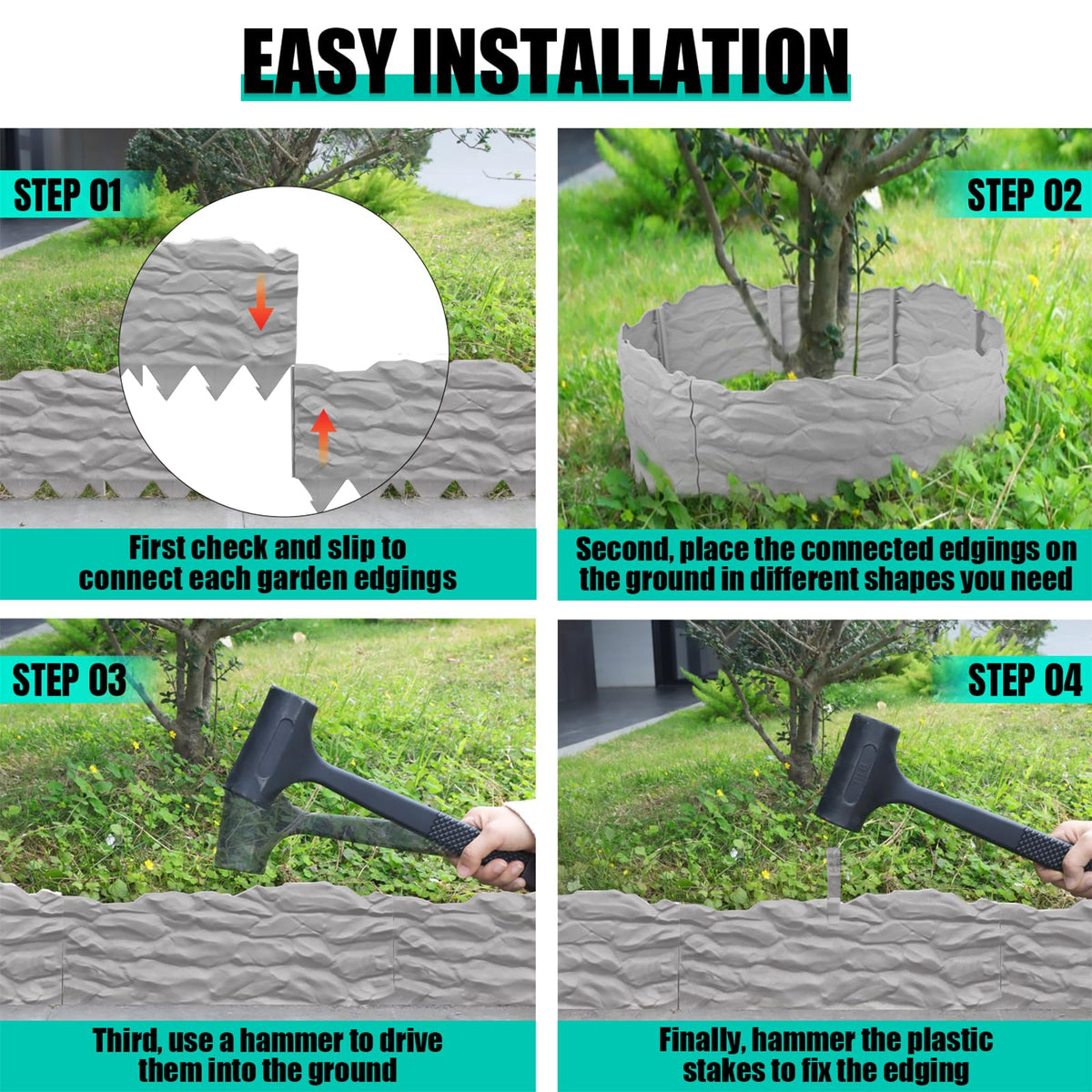 Apaspoil barbed base edging anchoring into soil