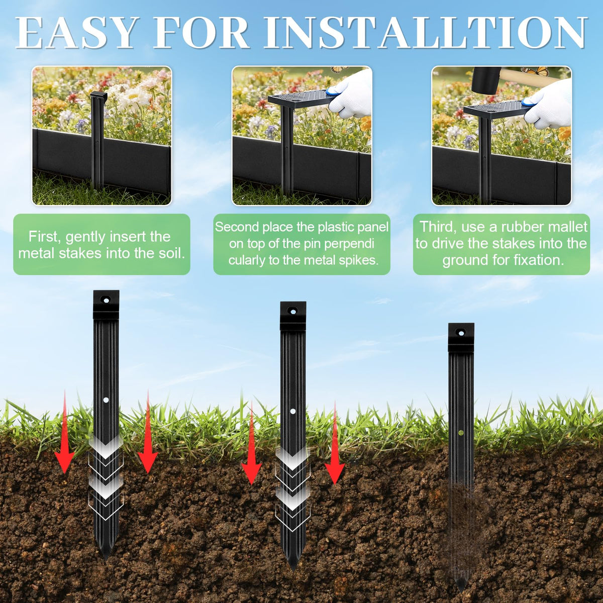 Apaspoil stake with reinforcing ribs resists bending during hammering