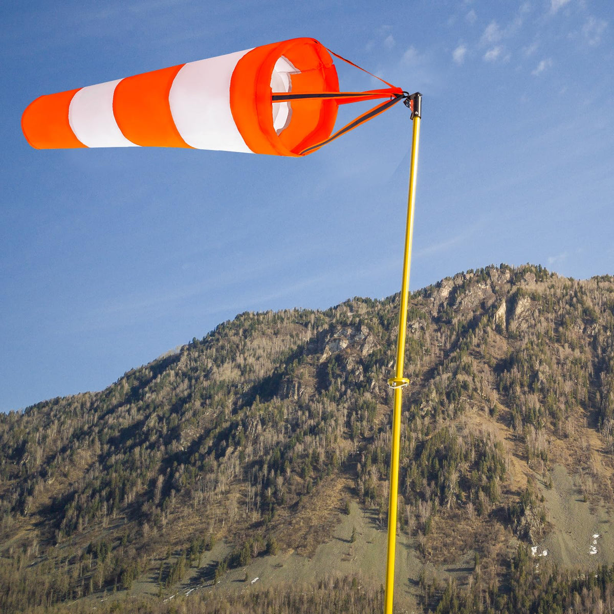 Apuasvcm wind sock shown in garden or park settings.