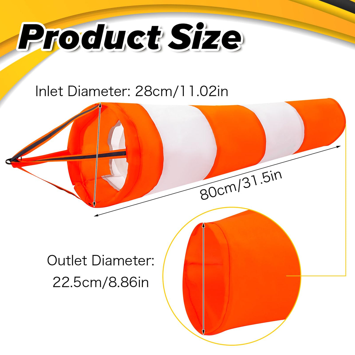 Apuasvcm wind sock close-up highlights durable tear-resistant polyester fabric.