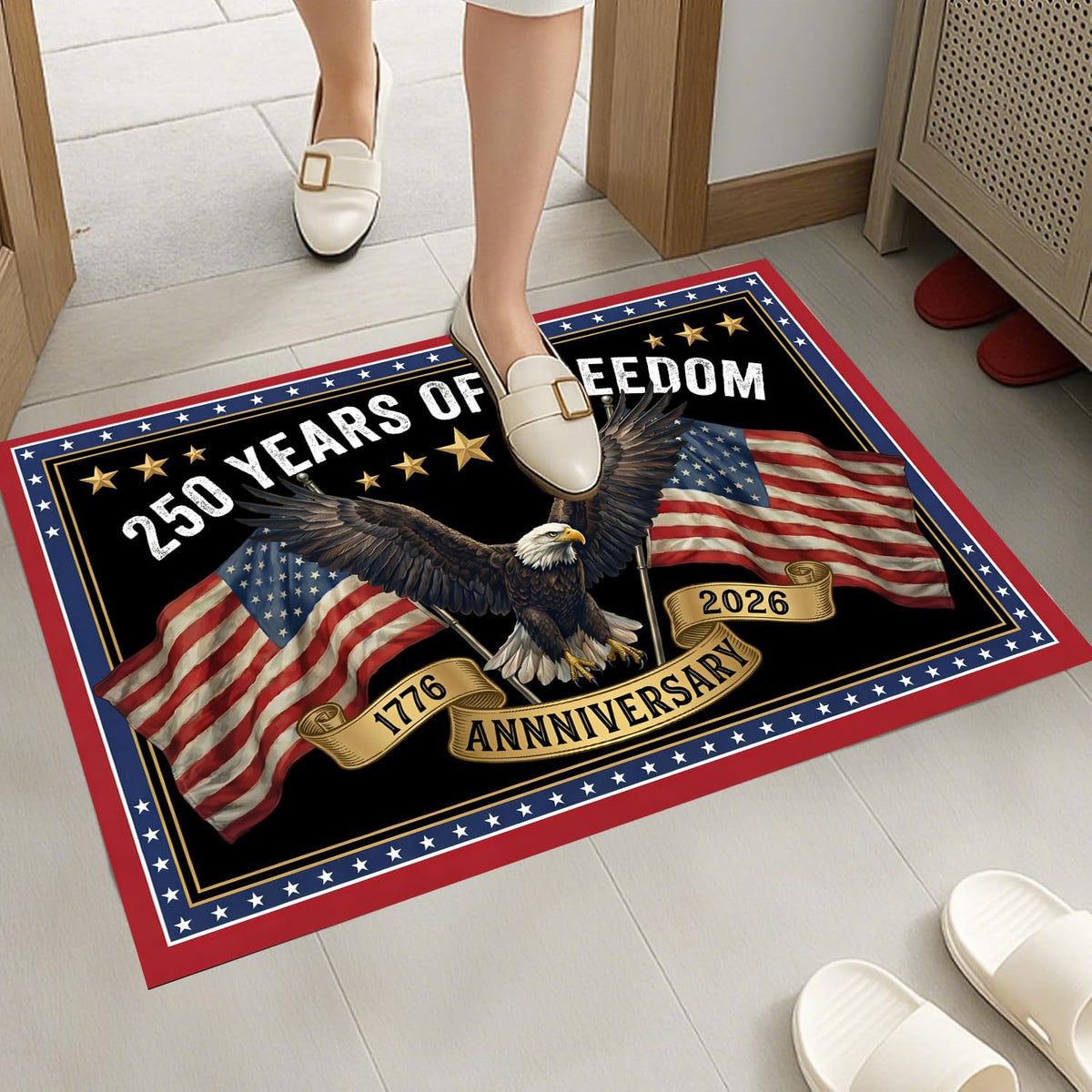 Apear1 front-door doormat with eagle motif protects floors from mud.
