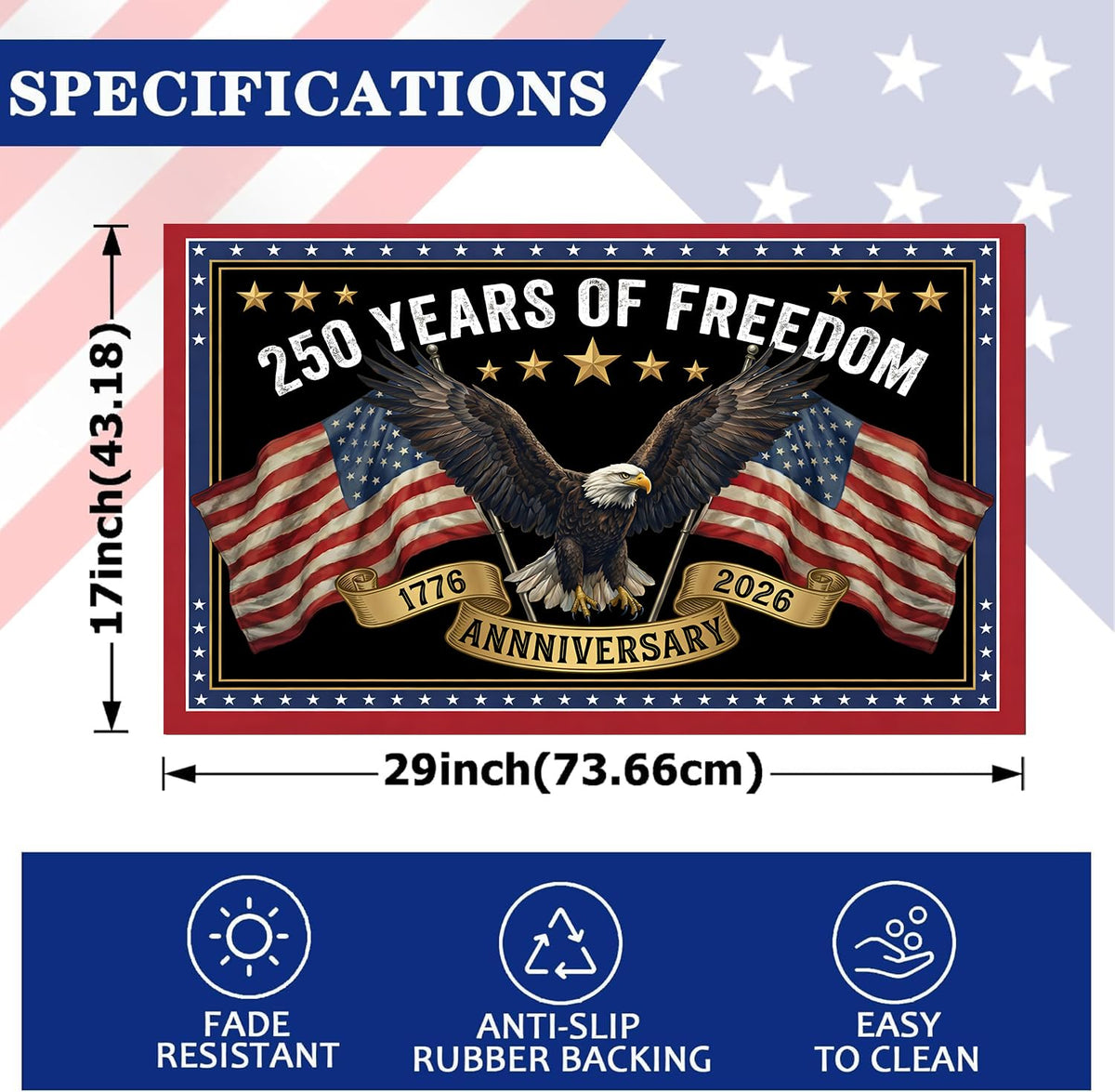 Apear1 patriotic doormat with vintage design and non-slip grip for outdoor placement.