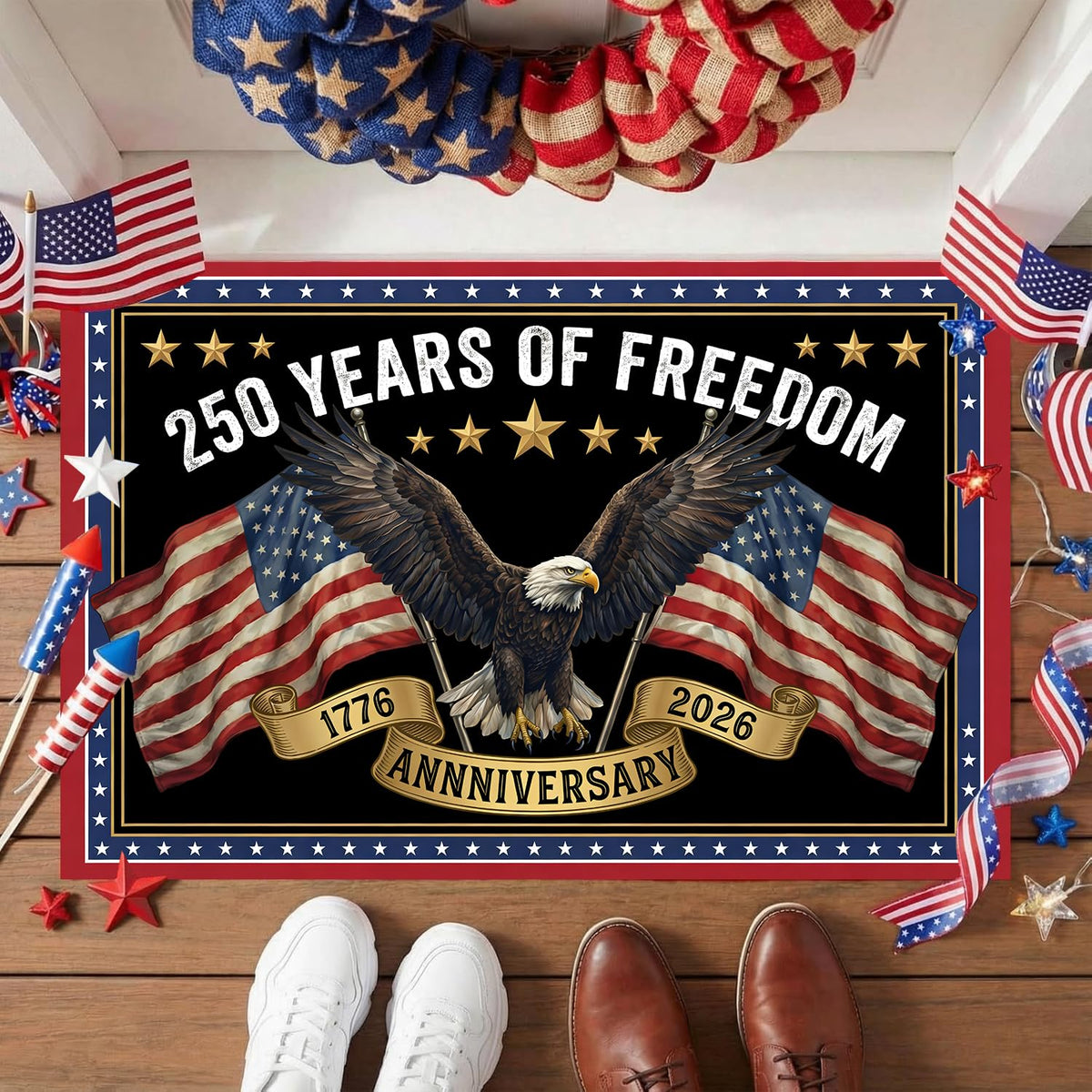 Apear1 4th of July mat showcases stars and stripes for welcoming guests.