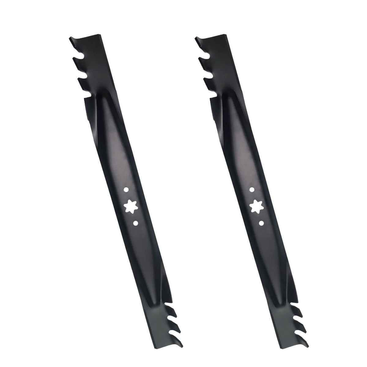 Apeixoto 942-04290 mulching blades with serrated edge for efficient mowing.