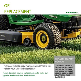 Powder-coated surface on Apeixoto blades resists rust in wet mowing conditions.