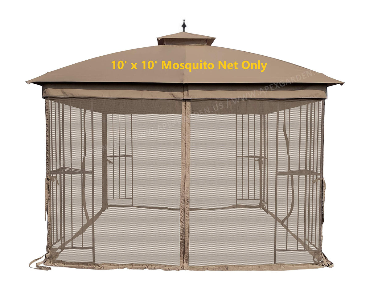 APEX GARDEN 10x10 gazebo mosquito screen tan front view illustrating installation and insect protection