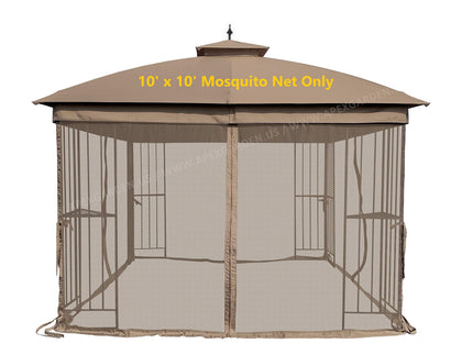 APEX GARDEN 10x10 gazebo mosquito screen tan front view illustrating installation and insect protection