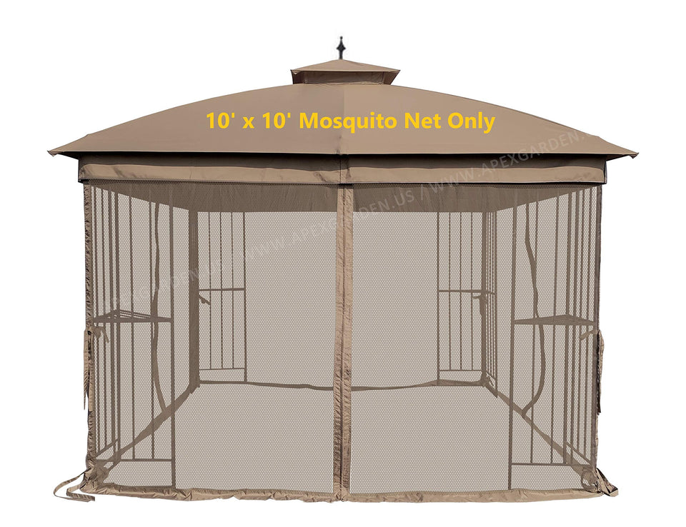 APEX GARDEN 10x10 gazebo mosquito screen tan front view illustrating installation and insect protection