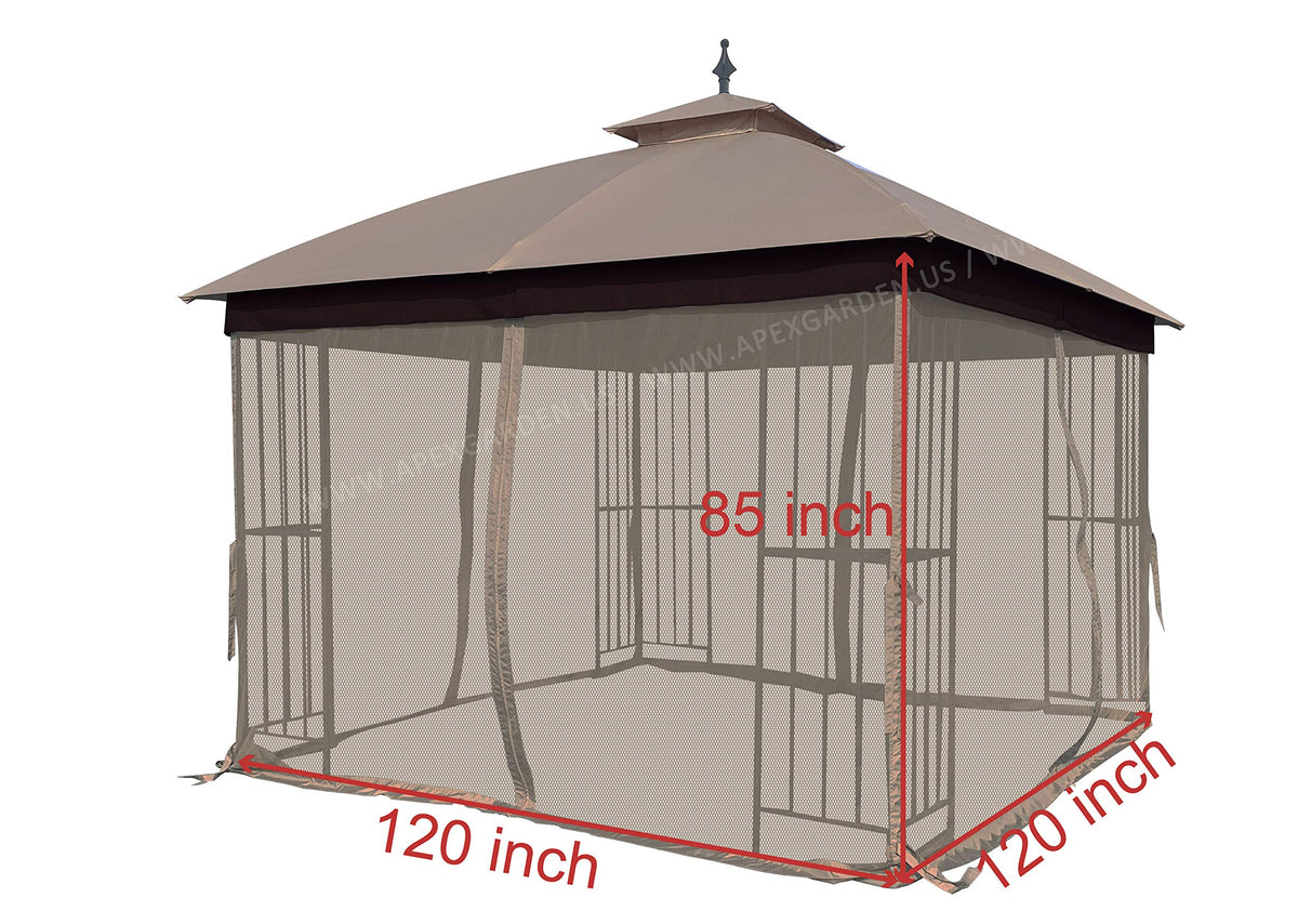 APEX GARDEN mosquito screen tan side view showing integrated zipper access