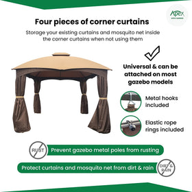 APEX GARDEN corner curtains with mosquito-net storage keeps accessories organized.
