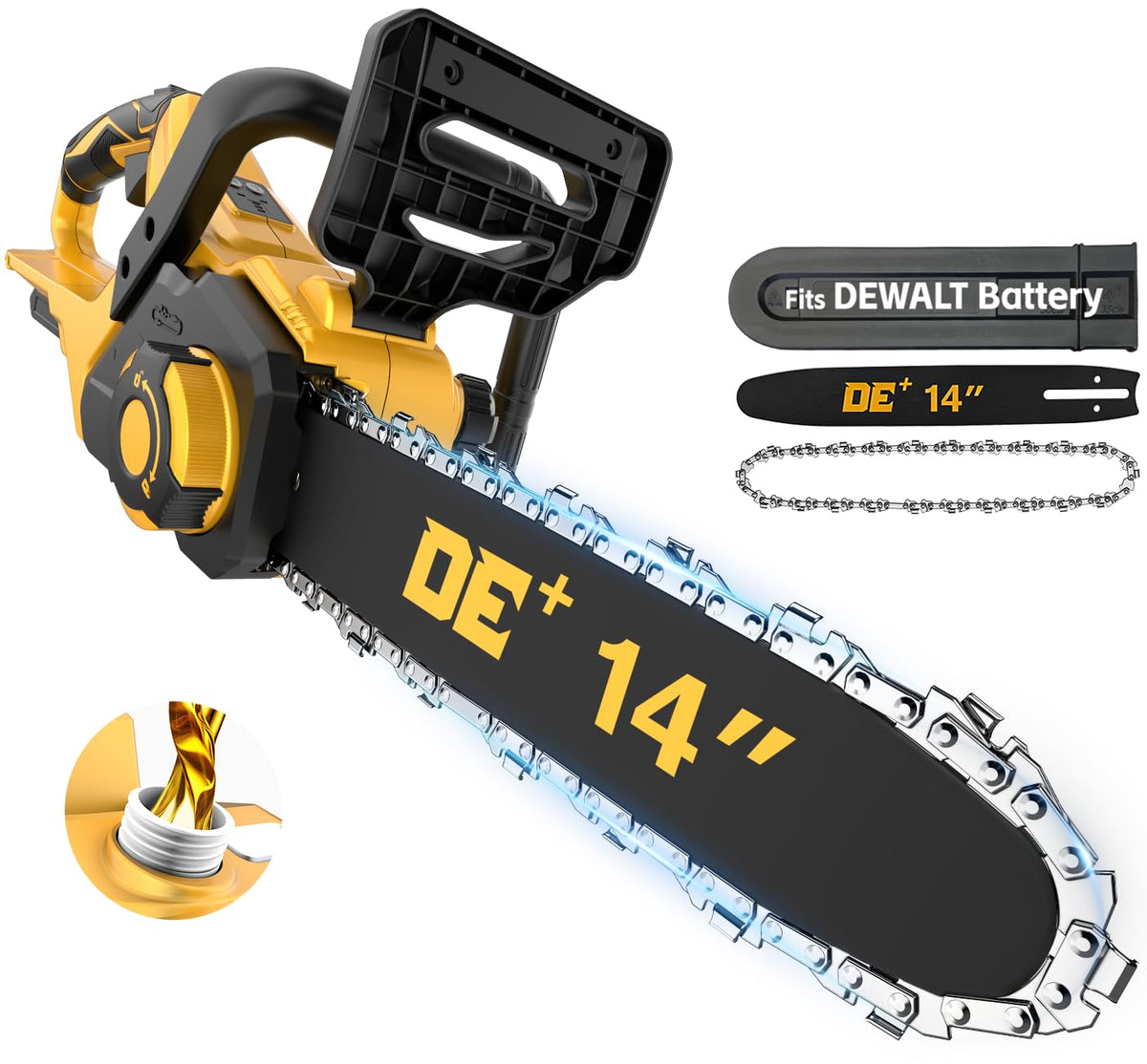 APEXPPOWER 14-Inch cordless chainsaw with DeWalt battery compatibility for portable yard work