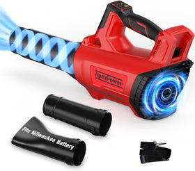 APEXPOWER cordless leaf blower with Milwaukee M18 battery compatibility for versatile yard cleanup.