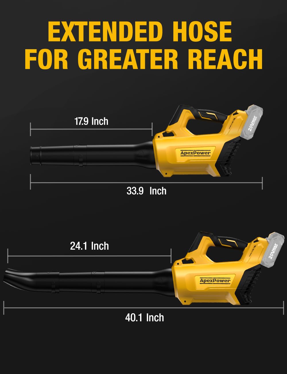 APEXPOWER includes extended and short tubes for versatile reach.