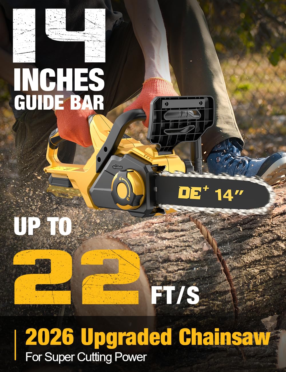 APEXPPOWER upgraded 14 inch guide bar enabling faster cuts