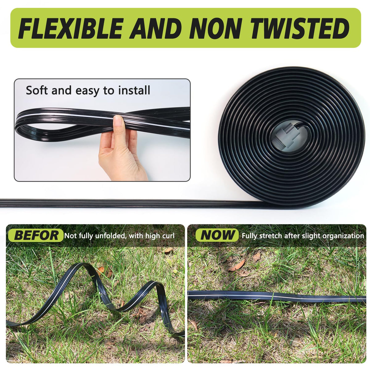 Apgooface sprinkler-soaker hose is UV-protected for long-lasting outdoor use.