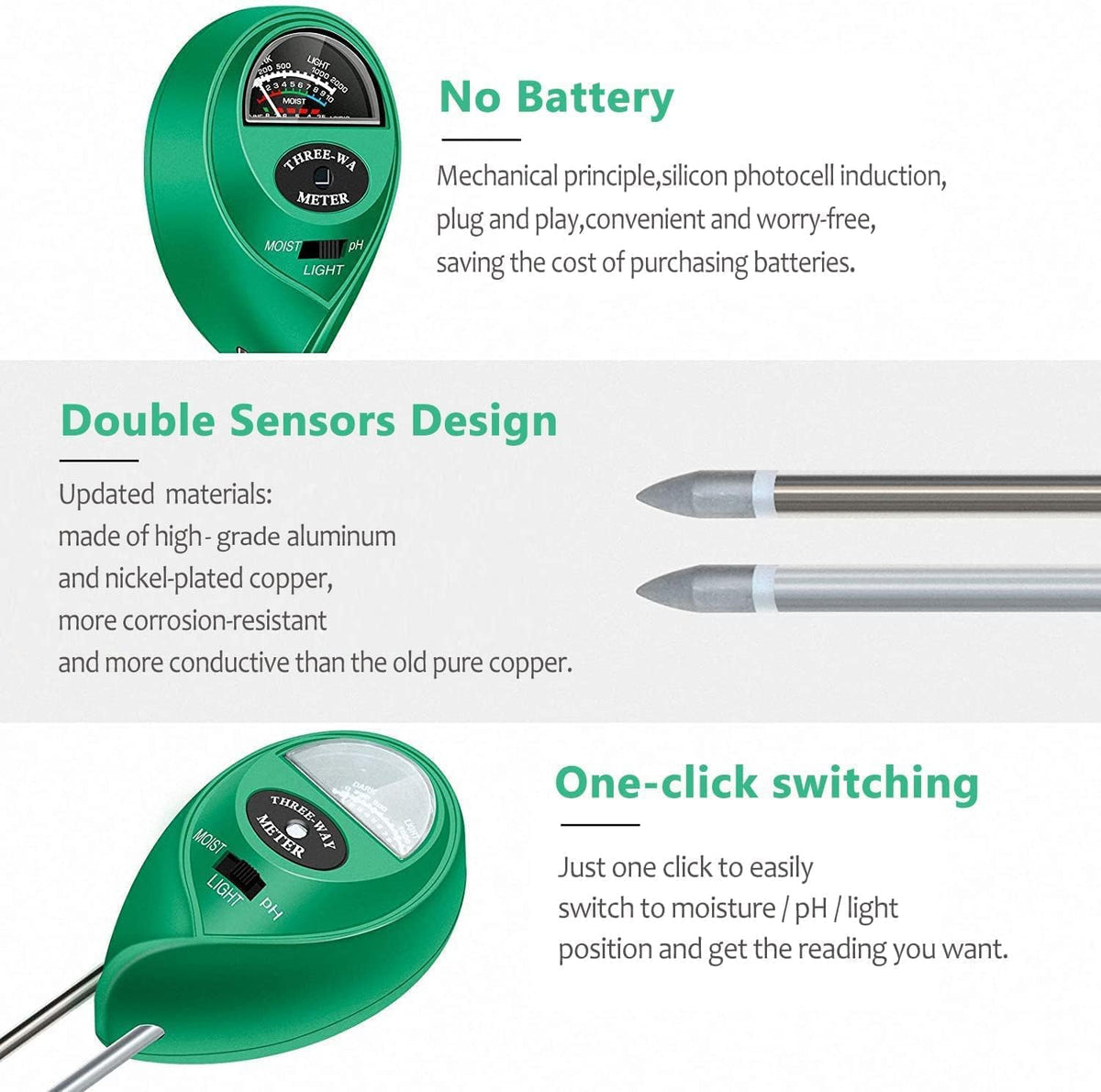 The apine aluminum copper probes offer higher conductivity for faster readings.