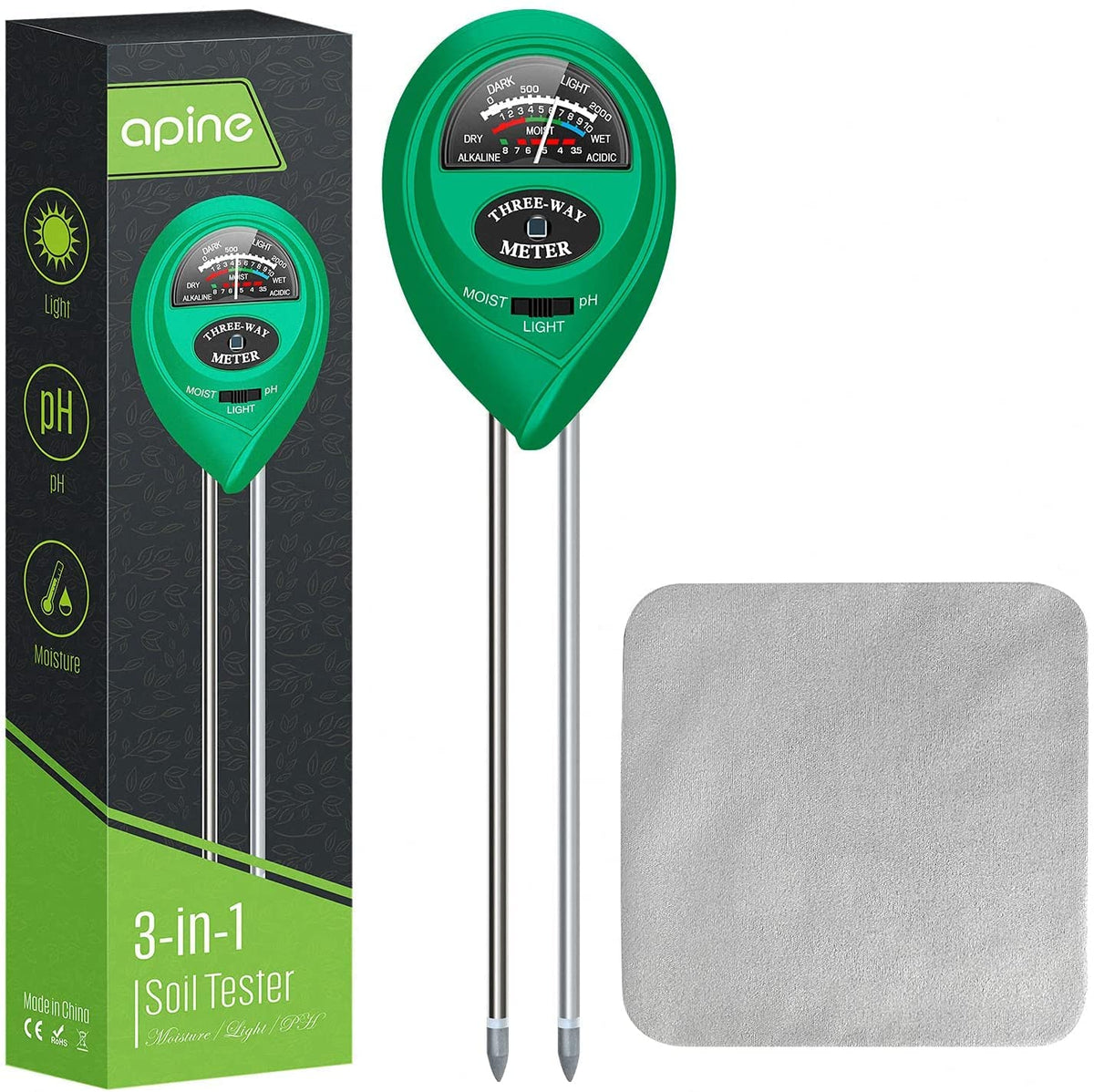 The apine soil moisture meter probe in soil for accurate readings.