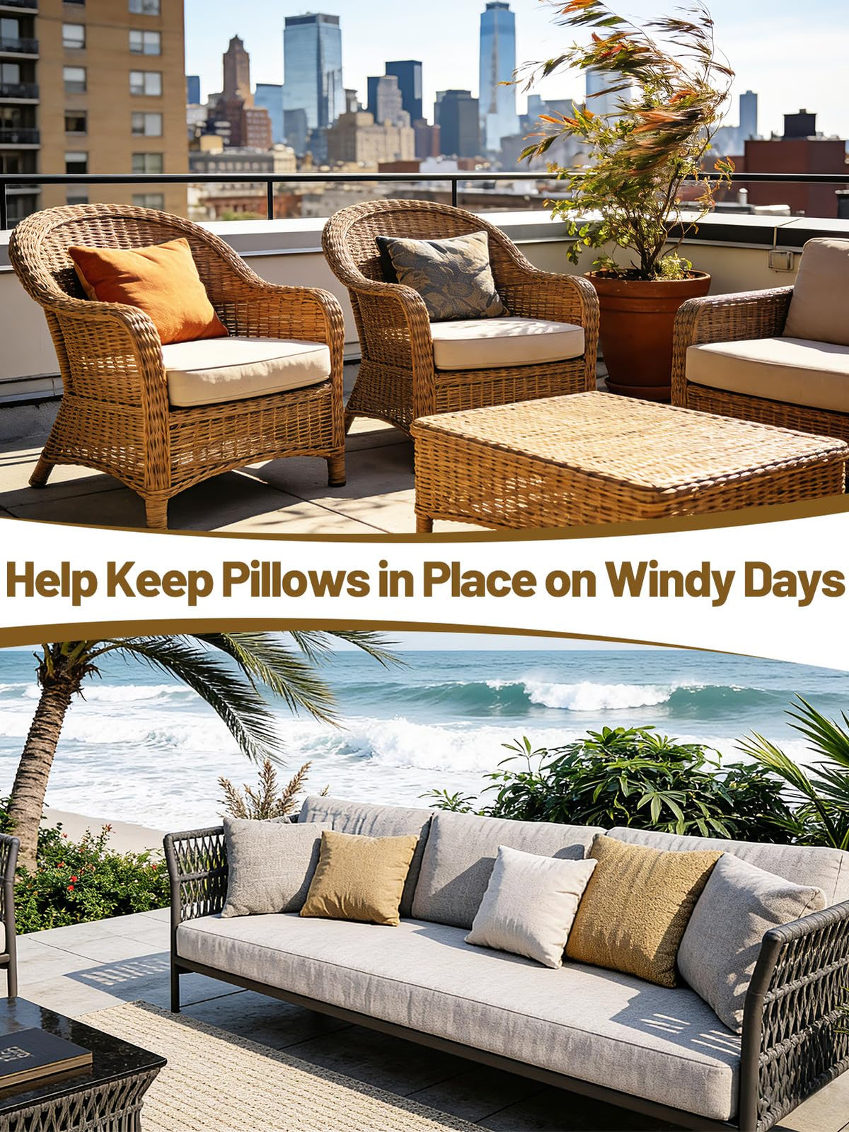 Apipi hidden weight inside cushion keeps pillows in place without visible hardware.