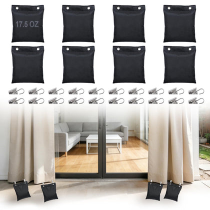 Apipi outdoor curtain weights 8-pack stabilize patio drapes in light winds.