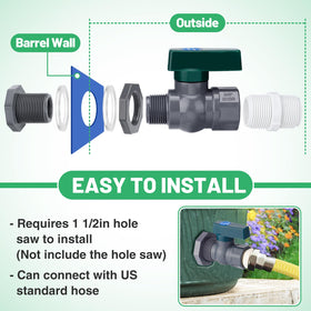 Apipi rain barrel diverter kit assembly for open or closed top barrels.