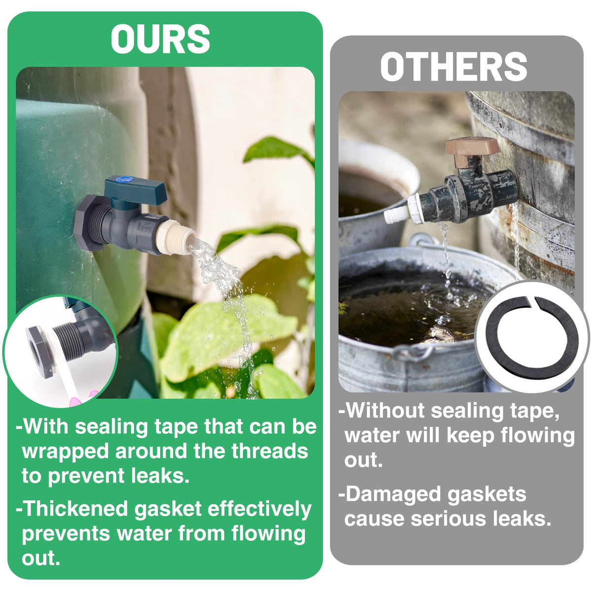 Apipi rain barrel faucet shown for easy garden water access.