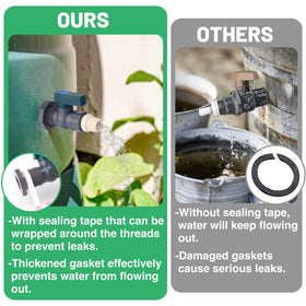 Apipi rain barrel faucet shown for easy garden water access.