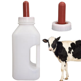 APlayfulBee calf bottle with nipple, 2-quart capacity for steady feeding.
