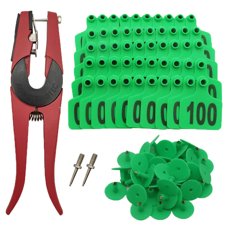 APlayfulBee cattle ear tags 001-100 green pack for easy herd identification and tracking.