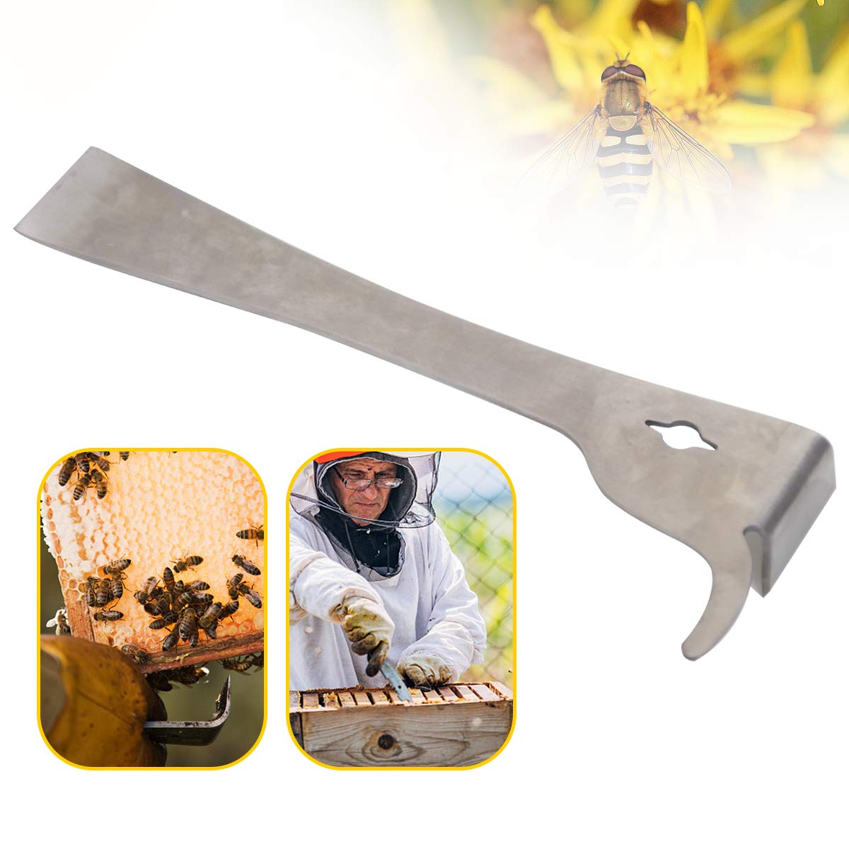 APlayfulBee L-hook end aids lifting frames during inspections.